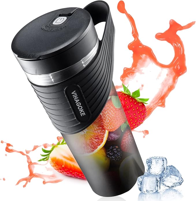 Mixer Smoothie Maker to Go, 460 ml, bottiglia Fresh Juice, 4000 mAh ricaricabile, 6 lame affilate, mini cannuccia in silicone, per viaggi e uso a casa, HD-07, nero