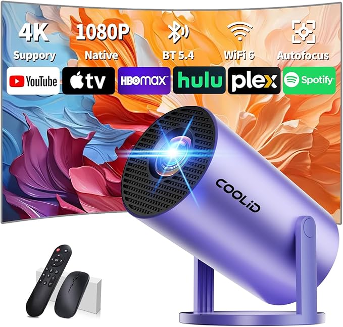 Mini Projector [Built-in App & 2026 Upgraded] Portable Projector 4K 1080P with 5G WiFi 6 and BT 5.4 Supports 270° Rotatable Auto Keystone Correction Applicable to TV Stick/USB/HDMI, White