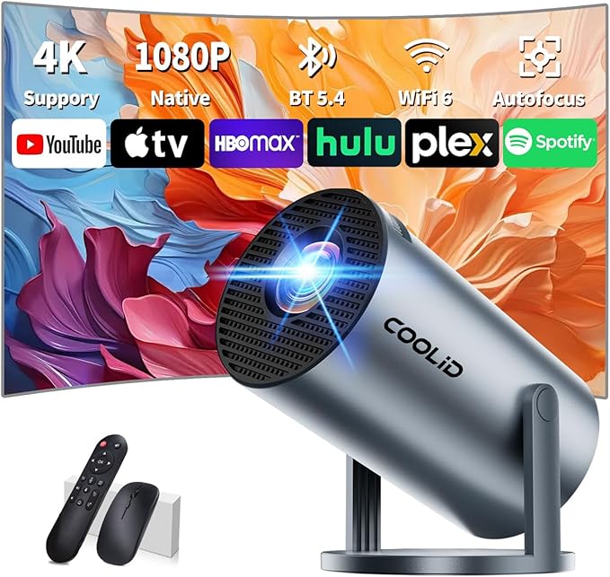 Mini Projector [Built-in App & 2026 Upgraded] Portable Projector 4K 1080P with 5G WiFi 6 and BT 5.4 Supports 270° Rotatable Auto Keystone Correction Applicable to TV Stick/USB/HDMI, White