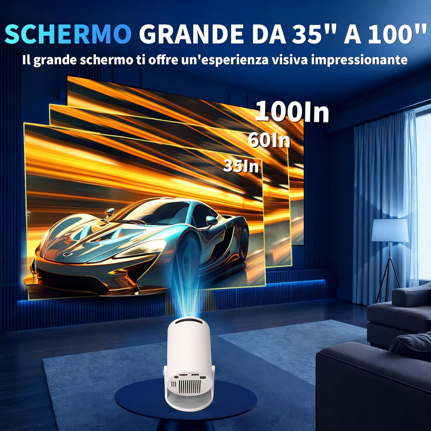 Mini Projector [Built-in App & 2026 Upgraded] Portable Projector 4K 1080P with 5G WiFi 6 and BT 5.4 Supports 270° Rotatable Auto Keystone Correction Applicable to TV Stick/USB/HDMI, White