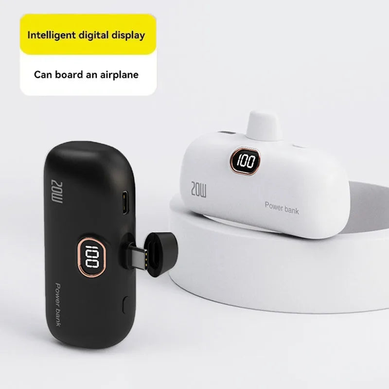 Portable Mobile Charger Mini Power Bank Built Cable Fast Charger Spare Battery Capsule Power bank 2000/5000mAh For iPhone Type-C