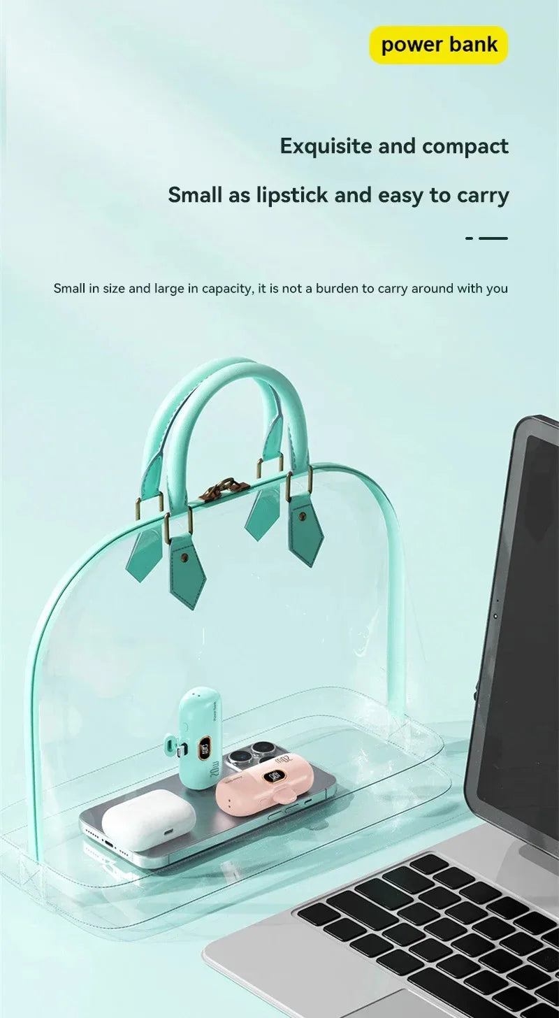 Portable Mobile Charger Mini Power Bank Built Cable Fast Charger Spare Battery Capsule Power bank 2000/5000mAh For iPhone Type-C