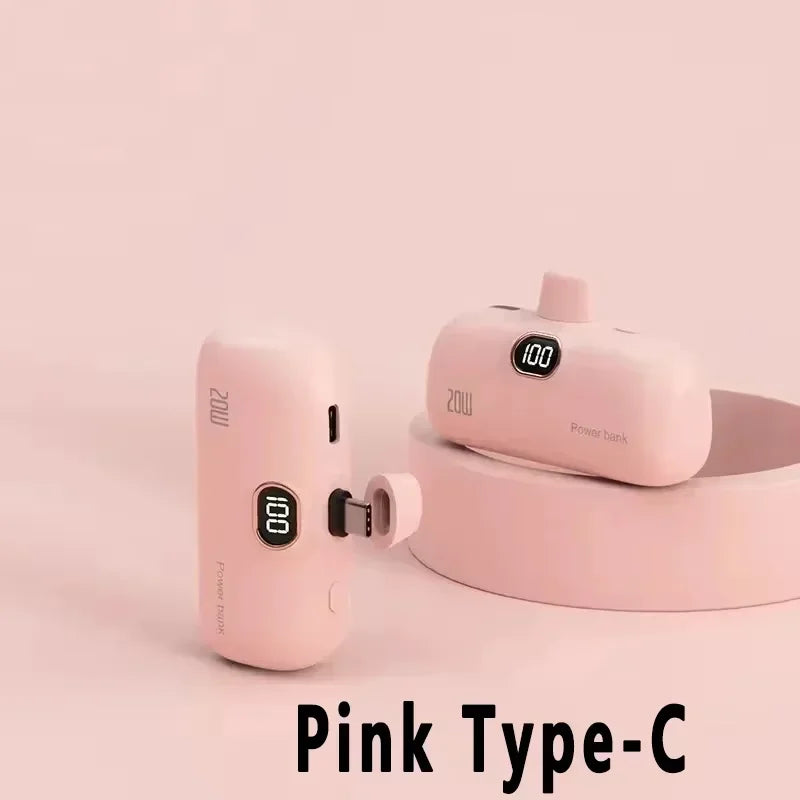 Portable Mobile Charger Mini Power Bank Built Cable Fast Charger Spare Battery Capsule Power bank 2000/5000mAh For iPhone Type-C