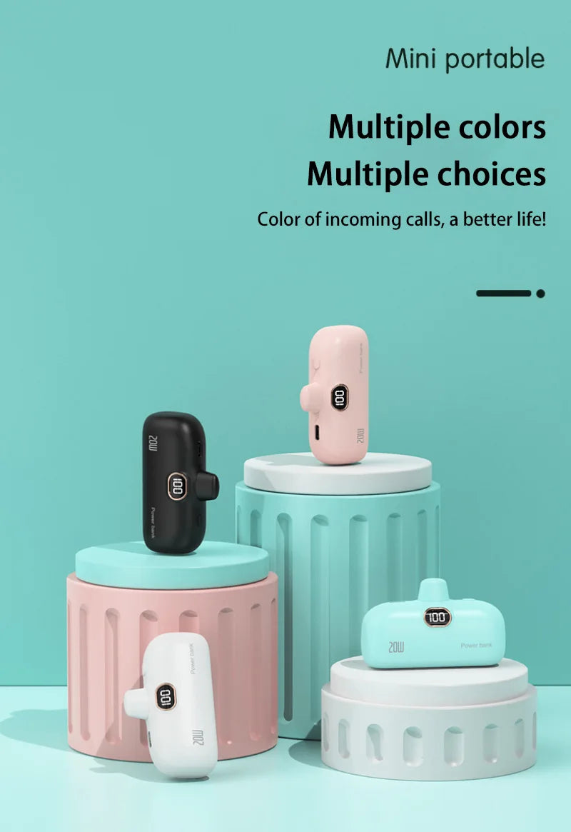 Portable Mobile Charger Mini Power Bank Built Cable Fast Charger Spare Battery Capsule Power bank 2000/5000mAh For iPhone Type-C