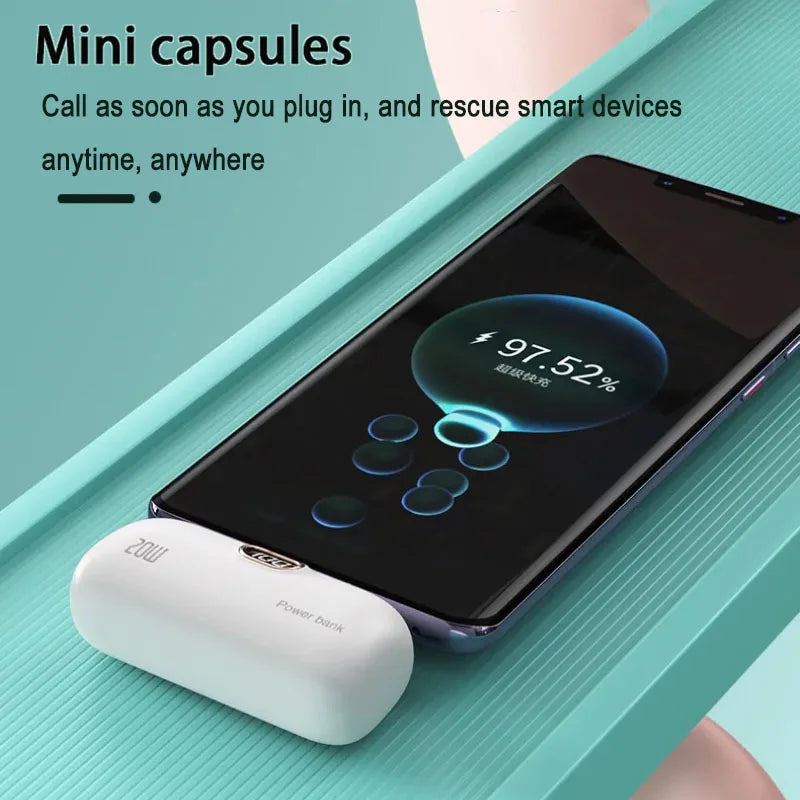 Portable Mobile Charger Mini Power Bank Built Cable Fast Charger Spare Battery Capsule Power bank 2000/5000mAh For iPhone Type-C