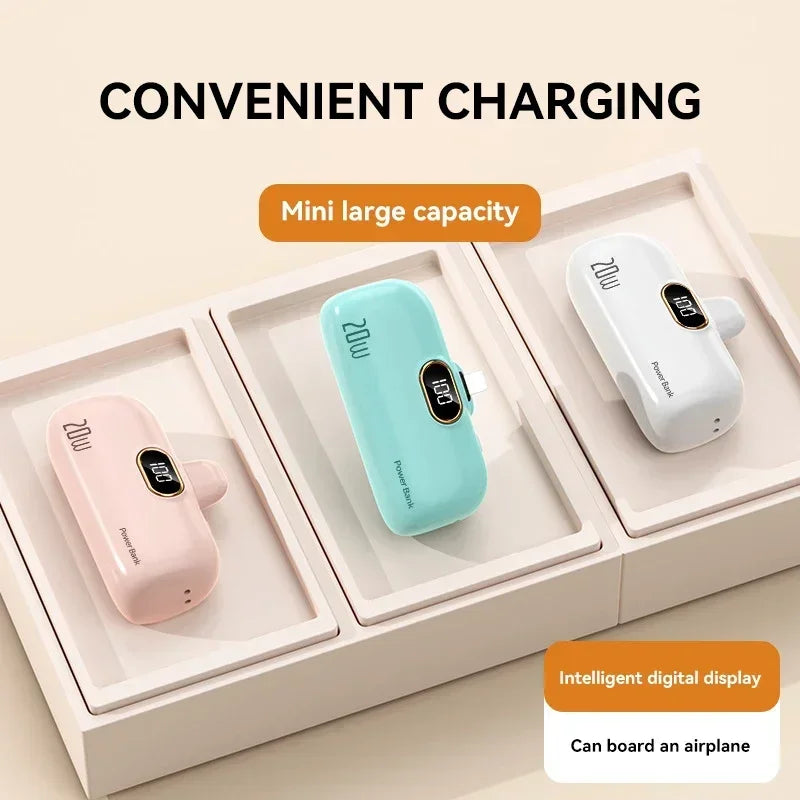 Portable Mobile Charger Mini Power Bank Built Cable Fast Charger Spare Battery Capsule Power bank 2000/5000mAh For iPhone Type-C