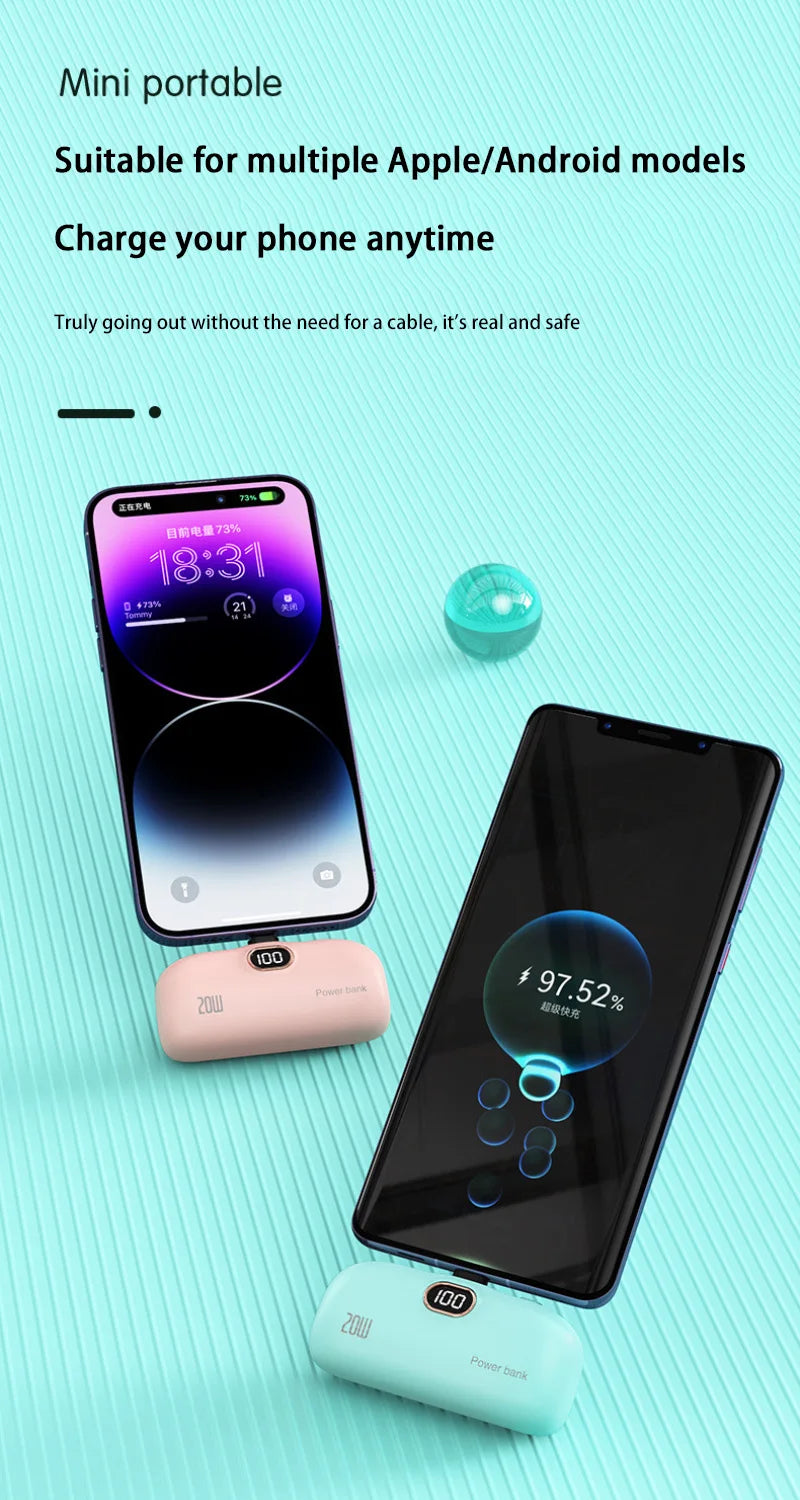 Portable Mobile Charger Mini Power Bank Built Cable Fast Charger Spare Battery Capsule Power bank 2000/5000mAh For iPhone Type-C