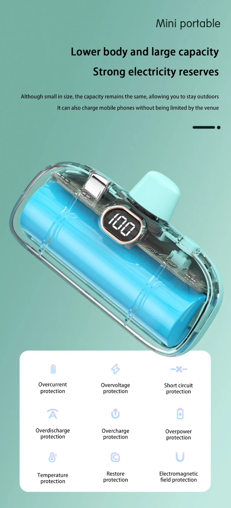 Portable Mobile Charger Mini Power Bank Built Cable Fast Charger Spare Battery Capsule Power bank 2000/5000mAh For iPhone Type-C