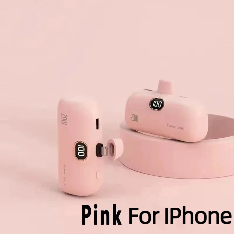 Portable Mobile Charger Mini Power Bank Built Cable Fast Charger Spare Battery Capsule Power bank 2000/5000mAh For iPhone Type-C
