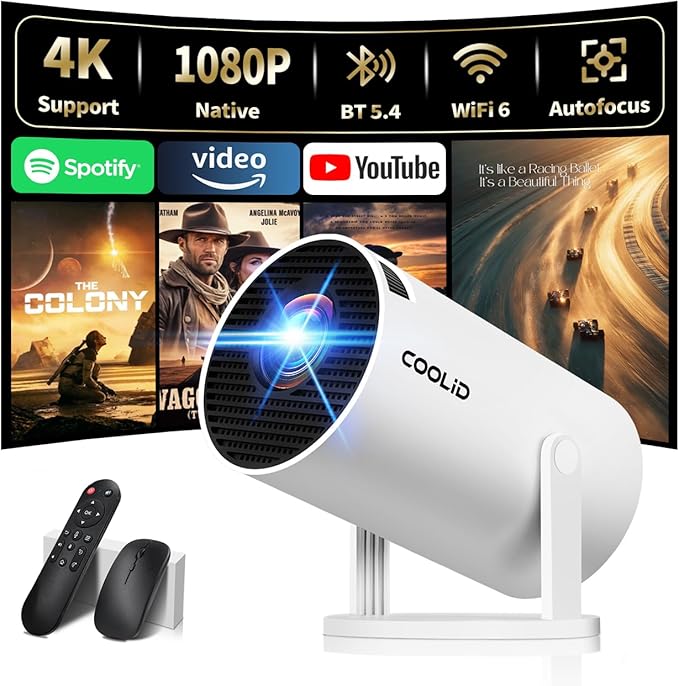 Mini Projector [Built-in App & 2026 Upgraded] Portable Projector 4K 1080P with 5G WiFi 6 and BT 5.4 Supports 270° Rotatable Auto Keystone Correction Applicable to TV Stick/USB/HDMI, White